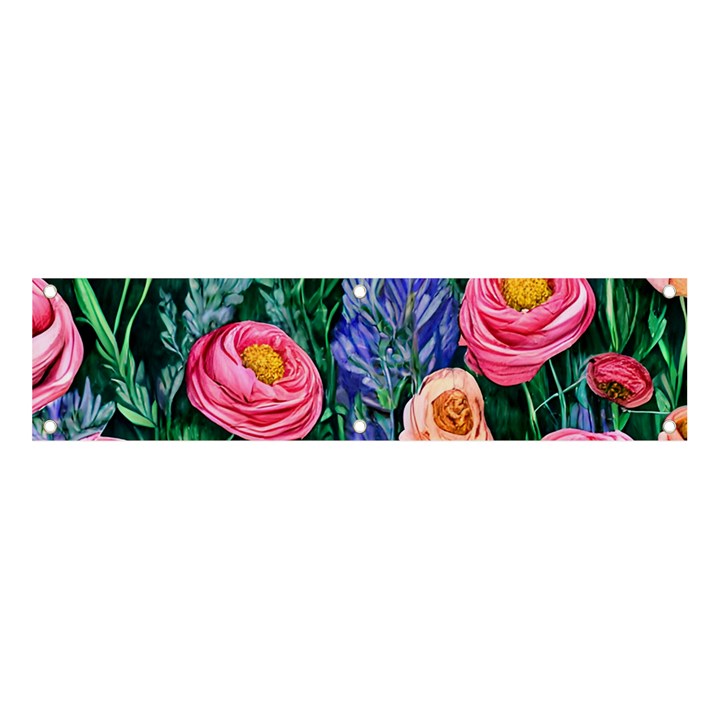 Cute Watercolor Flowers And Foliage Banner and Sign 4  x 1 