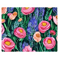 Cute Watercolor Flowers And Foliage One Side Premium Plush Fleece Blanket (medium)