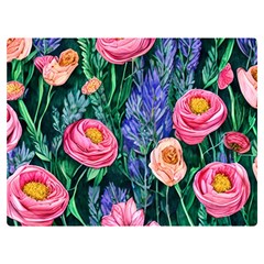 Cute Watercolor Flowers And Foliage One Side Premium Plush Fleece Blanket (extra Small)