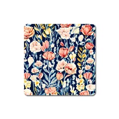 Exquisite Watercolor Flowers And Foliage Square Magnet by GardenOfOphir