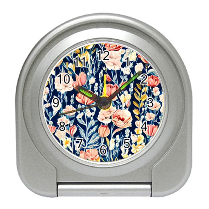 Exquisite Watercolor Flowers And Foliage Travel Alarm Clock