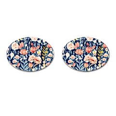 Exquisite Watercolor Flowers And Foliage Cufflinks (oval)