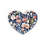 Exquisite Watercolor Flowers And Foliage Rubber Coaster (Heart) Front