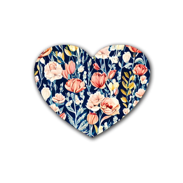 Exquisite Watercolor Flowers And Foliage Rubber Coaster (Heart)