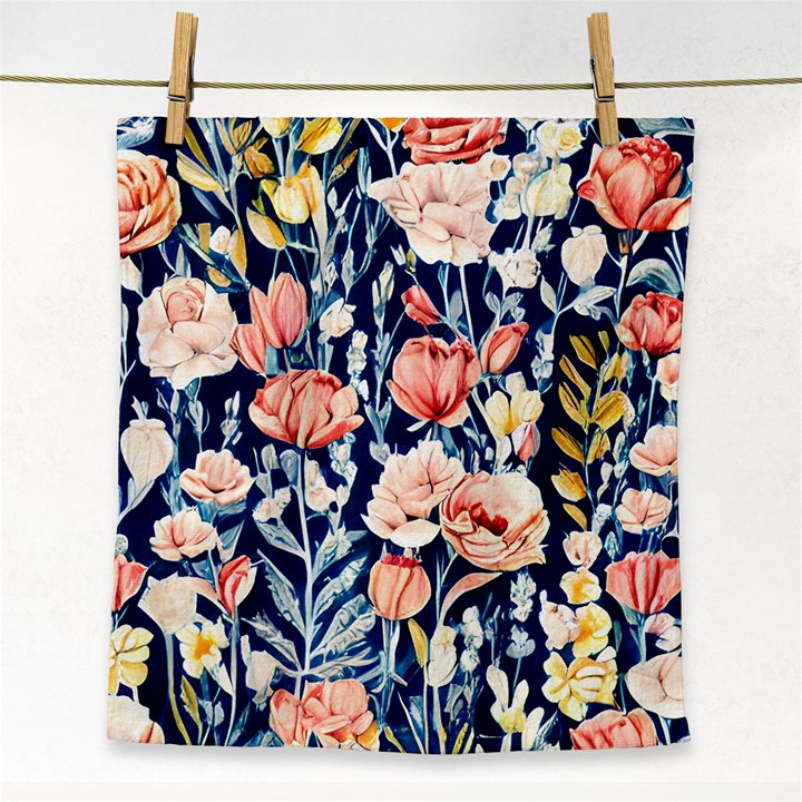 Exquisite Watercolor Flowers And Foliage Face Towel