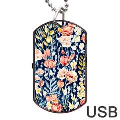 Exquisite Watercolor Flowers And Foliage Dog Tag Usb Flash (two Sides) by GardenOfOphir