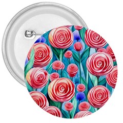 Brilliantly Hued Watercolor Flowers In A Botanical 3  Buttons by GardenOfOphir