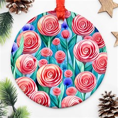 Brilliantly Hued Watercolor Flowers In A Botanical Ornament (round) by GardenOfOphir