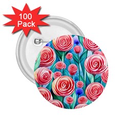 Brilliantly Hued Watercolor Flowers In A Botanical 2 25  Buttons (100 Pack)  by GardenOfOphir