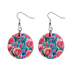 Brilliantly Hued Watercolor Flowers In A Botanical Mini Button Earrings by GardenOfOphir