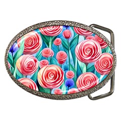 Brilliantly Hued Watercolor Flowers In A Botanical Belt Buckles by GardenOfOphir