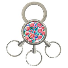 Brilliantly Hued Watercolor Flowers In A Botanical 3-ring Key Chain by GardenOfOphir