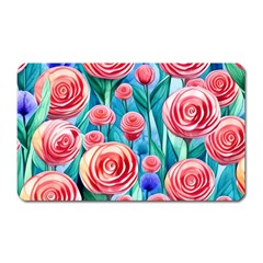 Brilliantly Hued Watercolor Flowers In A Botanical Magnet (rectangular) by GardenOfOphir