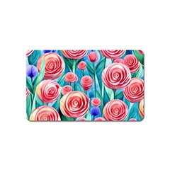 Brilliantly Hued Watercolor Flowers In A Botanical Magnet (name Card) by GardenOfOphir