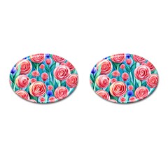 Brilliantly Hued Watercolor Flowers In A Botanical Cufflinks (oval)