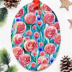 Brilliantly Hued Watercolor Flowers In A Botanical Oval Ornament (two Sides) by GardenOfOphir