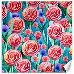 Brilliantly Hued Watercolor Flowers In A Botanical Canvas 20  X 20  by GardenOfOphir