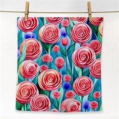 Brilliantly Hued Watercolor Flowers In A Botanical Face Towel by GardenOfOphir