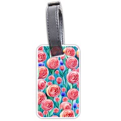 Brilliantly Hued Watercolor Flowers In A Botanical Luggage Tag (one Side) by GardenOfOphir