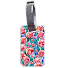 Brilliantly Hued Watercolor Flowers In A Botanical Luggage Tag (two Sides) by GardenOfOphir