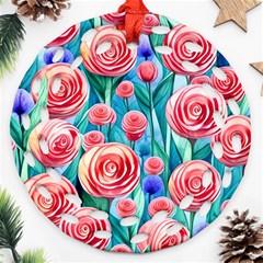 Brilliantly Hued Watercolor Flowers In A Botanical Ornament (round Filigree) by GardenOfOphir