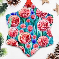 Brilliantly Hued Watercolor Flowers In A Botanical Ornament (snowflake) by GardenOfOphir