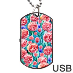 Brilliantly Hued Watercolor Flowers In A Botanical Dog Tag Usb Flash (one Side) by GardenOfOphir