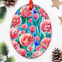 Brilliantly Hued Watercolor Flowers In A Botanical Ornament (oval Filigree) by GardenOfOphir