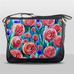 Brilliantly Hued Watercolor Flowers In A Botanical Messenger Bag by GardenOfOphir