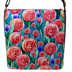 Brilliantly Hued Watercolor Flowers In A Botanical Flap Closure Messenger Bag (s) by GardenOfOphir