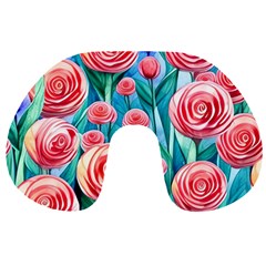 Brilliantly Hued Watercolor Flowers In A Botanical Travel Neck Pillow by GardenOfOphir