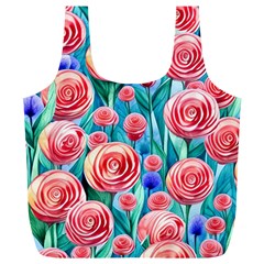 Brilliantly Hued Watercolor Flowers In A Botanical Full Print Recycle Bag (xl) by GardenOfOphir