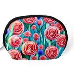 Brilliantly Hued Watercolor Flowers In A Botanical Accessory Pouch (Medium) Back