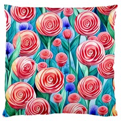 Brilliantly Hued Watercolor Flowers In A Botanical Standard Premium Plush Fleece Cushion Case (one Side) by GardenOfOphir