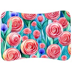 Brilliantly Hued Watercolor Flowers In A Botanical Velour Seat Head Rest Cushion by GardenOfOphir