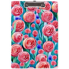 Brilliantly Hued Watercolor Flowers In A Botanical A4 Acrylic Clipboard by GardenOfOphir