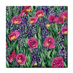 Dazzling Watercolor Flowers And Foliage Tile Coaster by GardenOfOphir