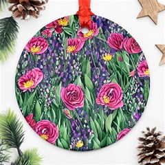 Dazzling Watercolor Flowers And Foliage Ornament (round) by GardenOfOphir