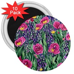 Dazzling Watercolor Flowers And Foliage 3  Magnets (10 Pack)  by GardenOfOphir