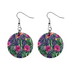 Dazzling Watercolor Flowers And Foliage Mini Button Earrings by GardenOfOphir