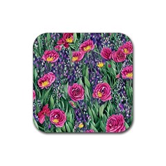 Dazzling Watercolor Flowers And Foliage Rubber Coaster (square) by GardenOfOphir