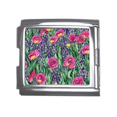 Dazzling Watercolor Flowers And Foliage Mega Link Italian Charm (18mm)