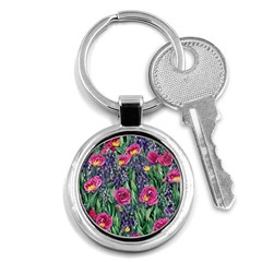 Dazzling Watercolor Flowers And Foliage Key Chain (round) by GardenOfOphir