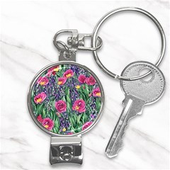 Dazzling Watercolor Flowers And Foliage Nail Clippers Key Chain by GardenOfOphir