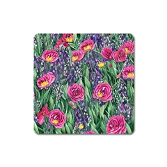 Dazzling Watercolor Flowers And Foliage Square Magnet by GardenOfOphir