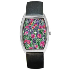 Dazzling Watercolor Flowers And Foliage Barrel Style Metal Watch by GardenOfOphir