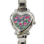 Dazzling Watercolor Flowers And Foliage Heart Italian Charm Watch Front