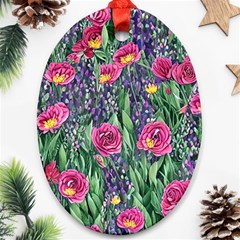 Dazzling Watercolor Flowers And Foliage Oval Ornament (two Sides)