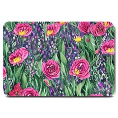 Dazzling Watercolor Flowers And Foliage Large Doormat by GardenOfOphir