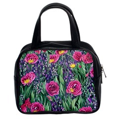 Dazzling Watercolor Flowers And Foliage Classic Handbag (two Sides) by GardenOfOphir